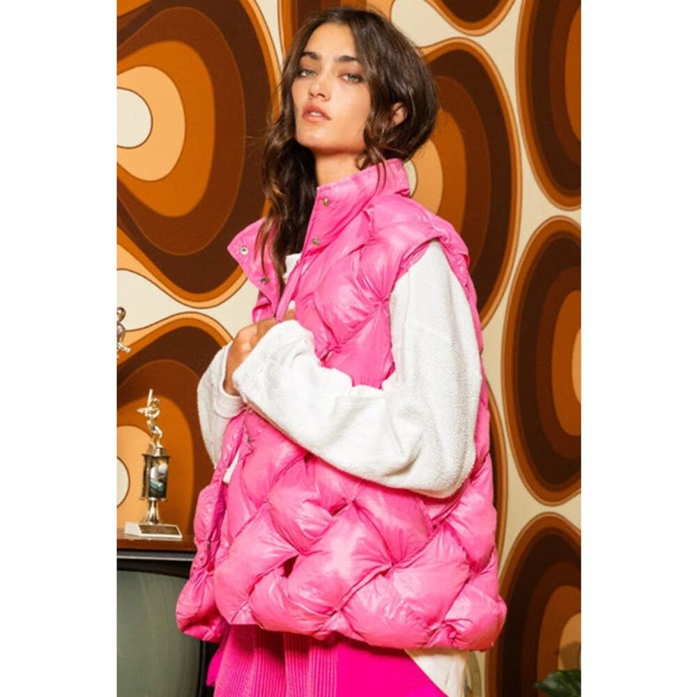 Bucketlist Braided Button Front Down Puffer Vest … - image 2